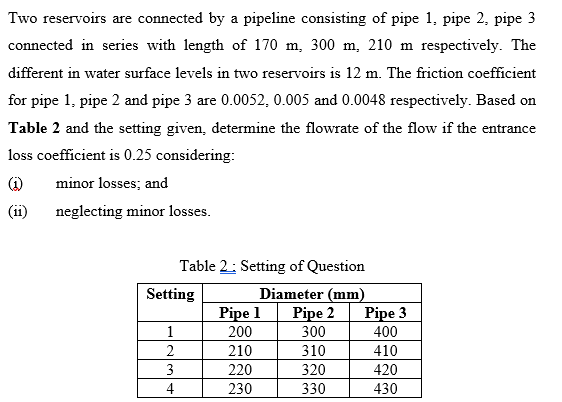 Solved Two reservoirs are connected by a pipeline consisting | Chegg.com