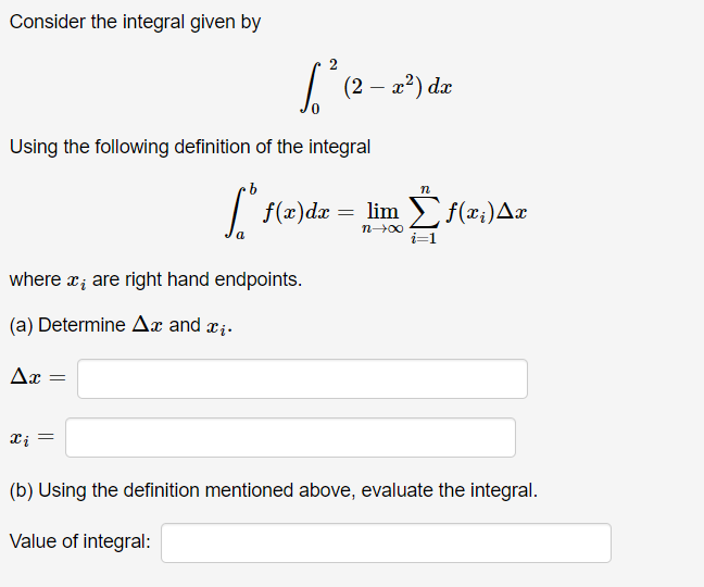 Solved Consider the integral given by ∫02(2−x2)dx Using the | Chegg.com