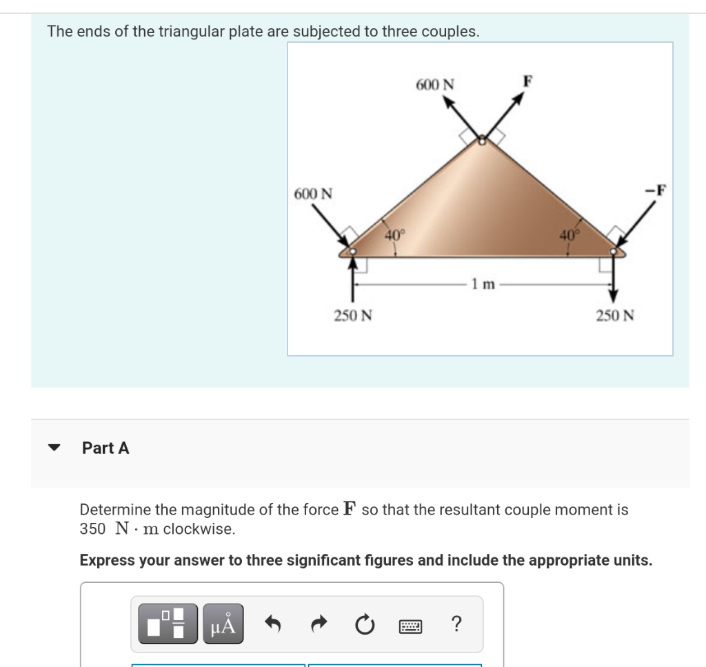 Solved The ends of the triangular plate are subjected to | Chegg.com
