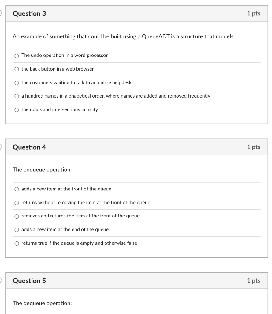 Solved Question 1 1 pts To efficiently remove a node at the | Chegg.com