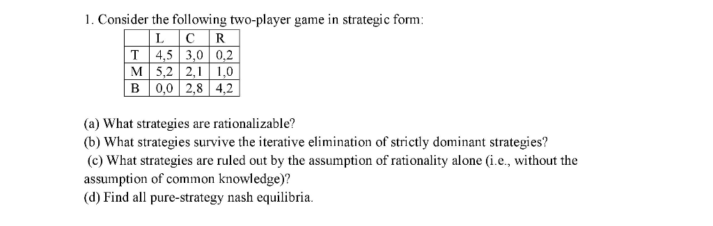 Solved 1. Consider the following two-player game in | Chegg.com