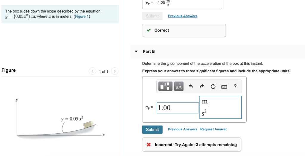 Solved y-1.20 The box slides down the slope described by the | Chegg.com