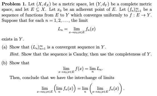 Solved Problem 1. Let (X,dX) Be A Metric Space, Let (Y,dY) | Chegg.com