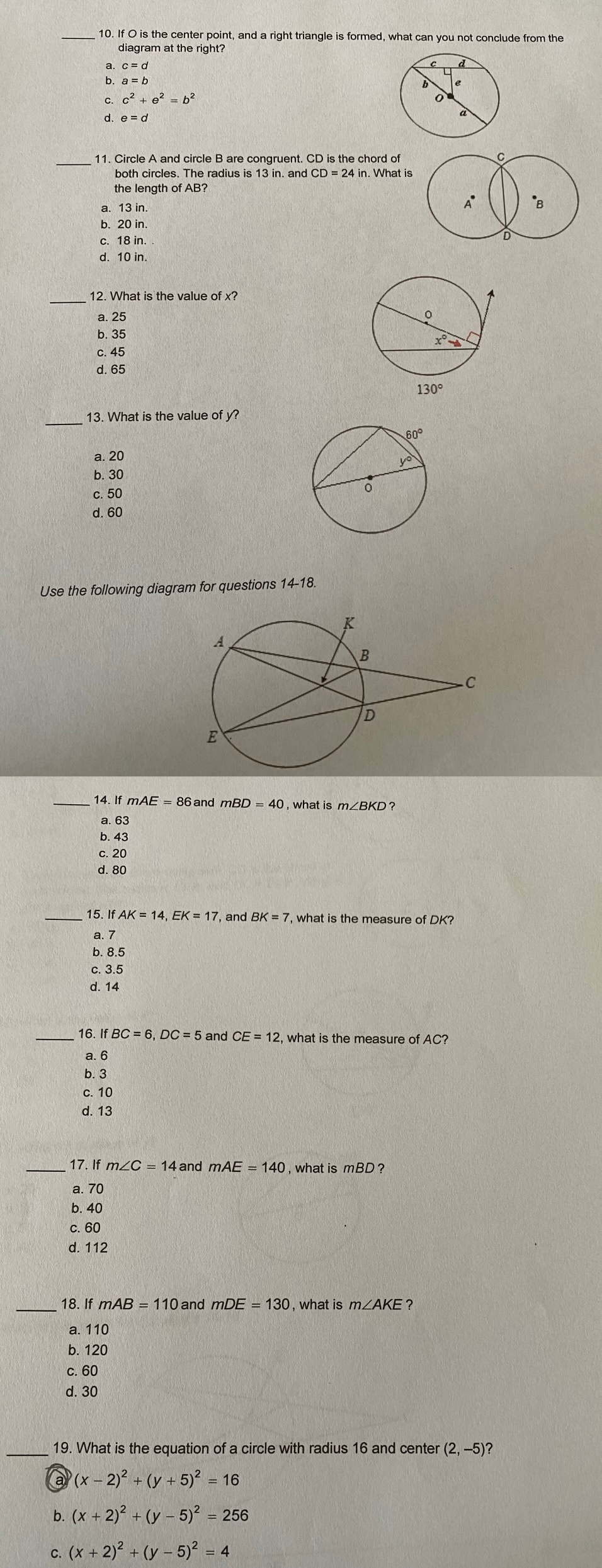 C 10 If O Is The Center Point And A Right Triangle Chegg Com