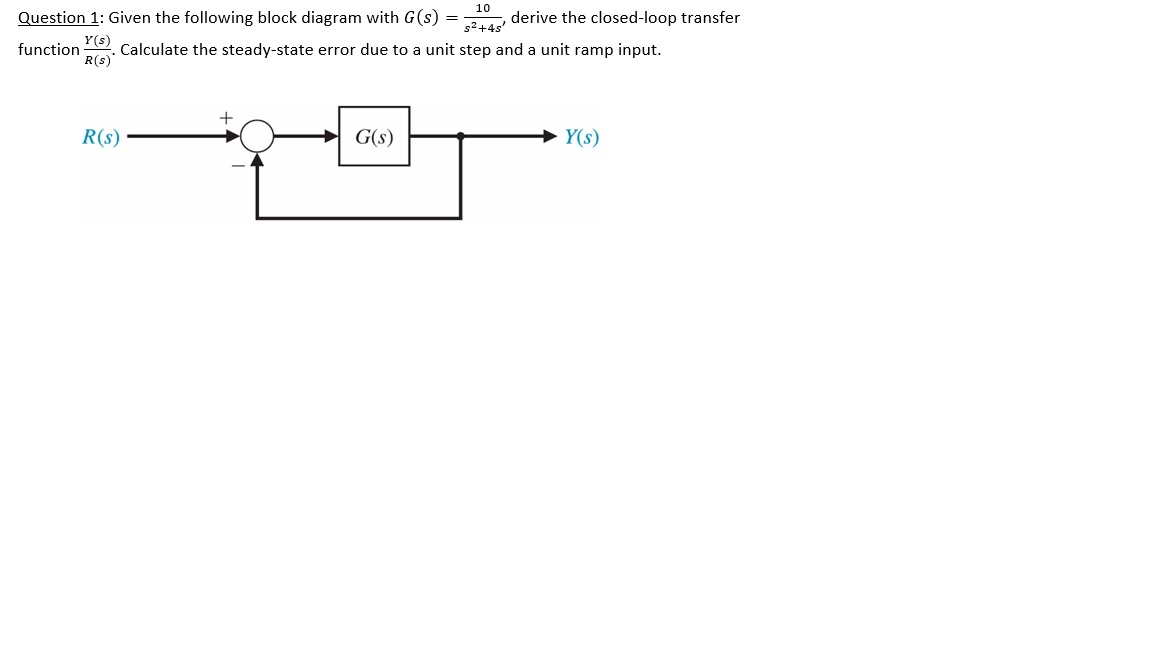 Solved Question 1: Given the following block diagram with | Chegg.com