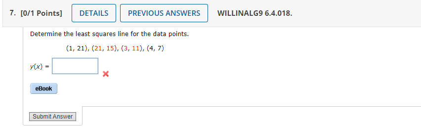 Solved Determine the least squares line for the data points. | Chegg.com