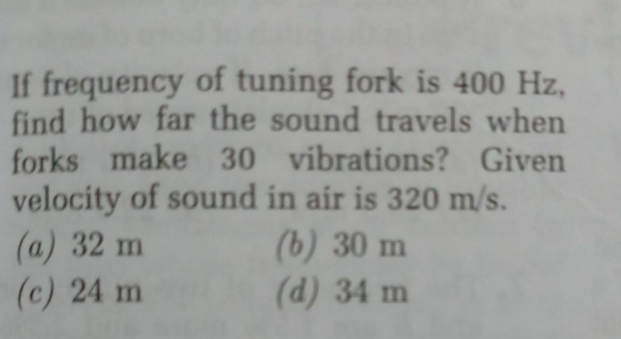 Solved If frequency of tuning fork is 400 Hz, find how far | Chegg.com
