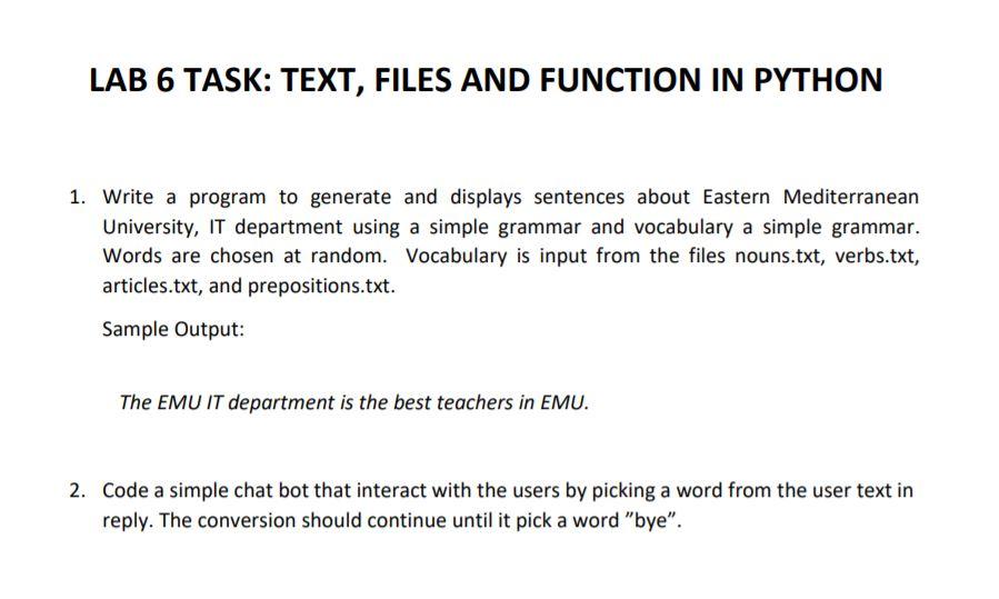 Solved LAB 6 TASK: TEXT, FILES AND FUNCTION IN PYTHON 1. | Chegg.com