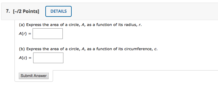 Solved 7. [-12 points) DETAILS (a) Express the area of a | Chegg.com