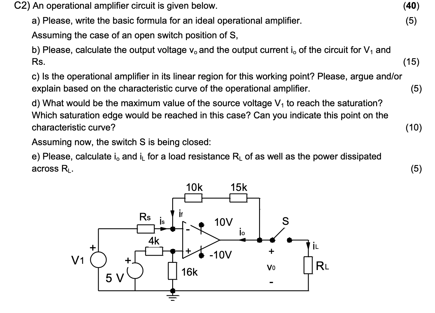Solved C2) An operational amplifier circuit is given below.