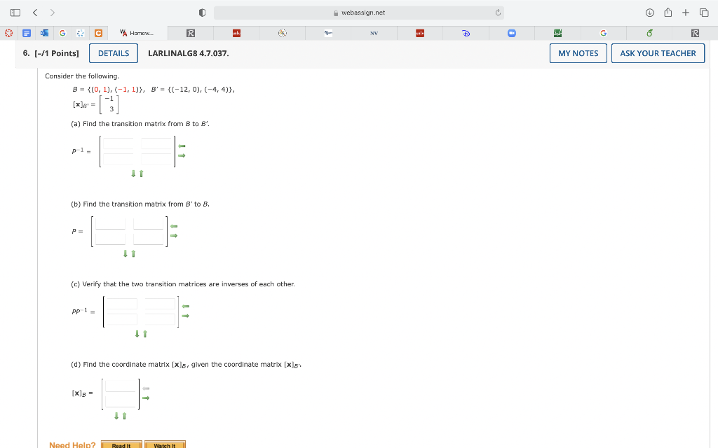 Solved Consider The Following. B = {(0, 1), (−1, 1)}, B' = | Chegg.com