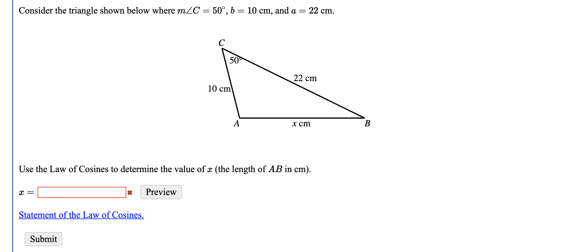 Solved Consider the triangle shown below where mZC = 50°, b | Chegg.com