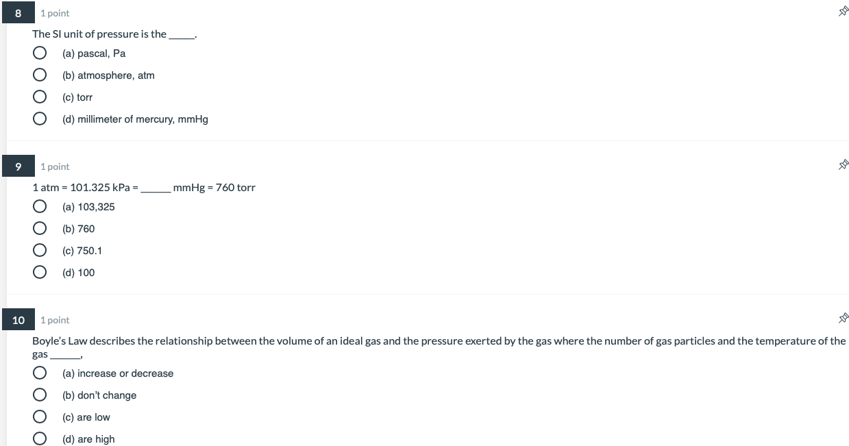 Solved 8 1 point The SI unit of pressure is the (a) pascal, | Chegg.com