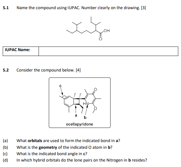 Solved 5.1 Name the compound using IUPAC. Number clearly on | Chegg.com