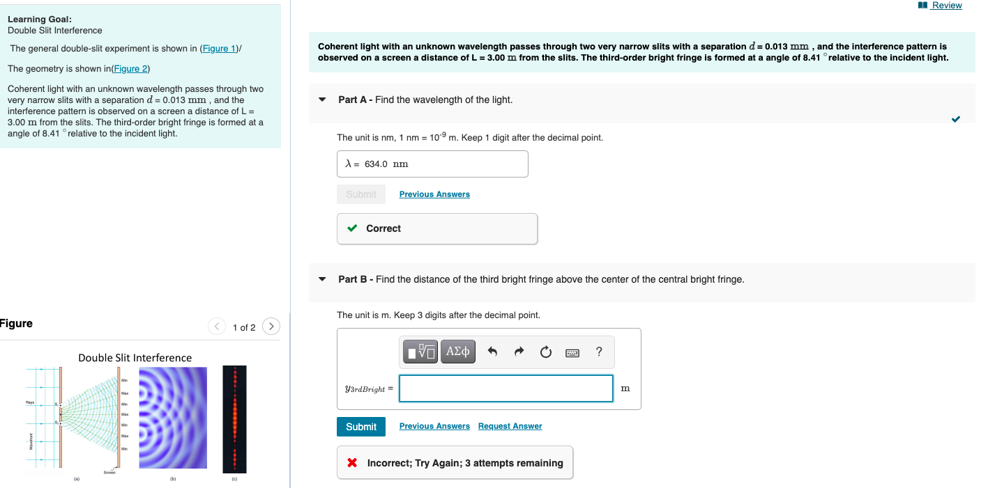 Solved Review Learning Goal: Double Slit Interference The | Chegg.com