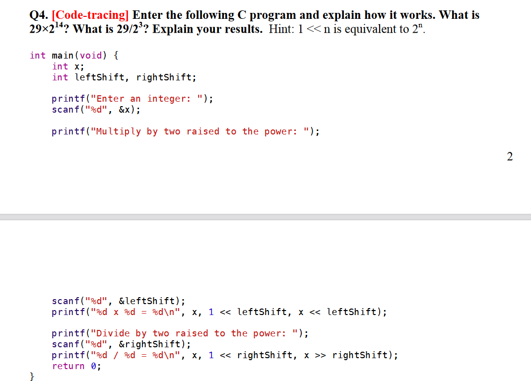 Solved Q4. (Code-tracing] Enter the following C program and | Chegg.com