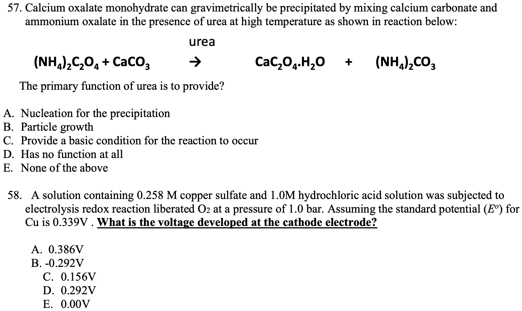 Solved 57. Calcium oxalate monohydrate can gravimetrically