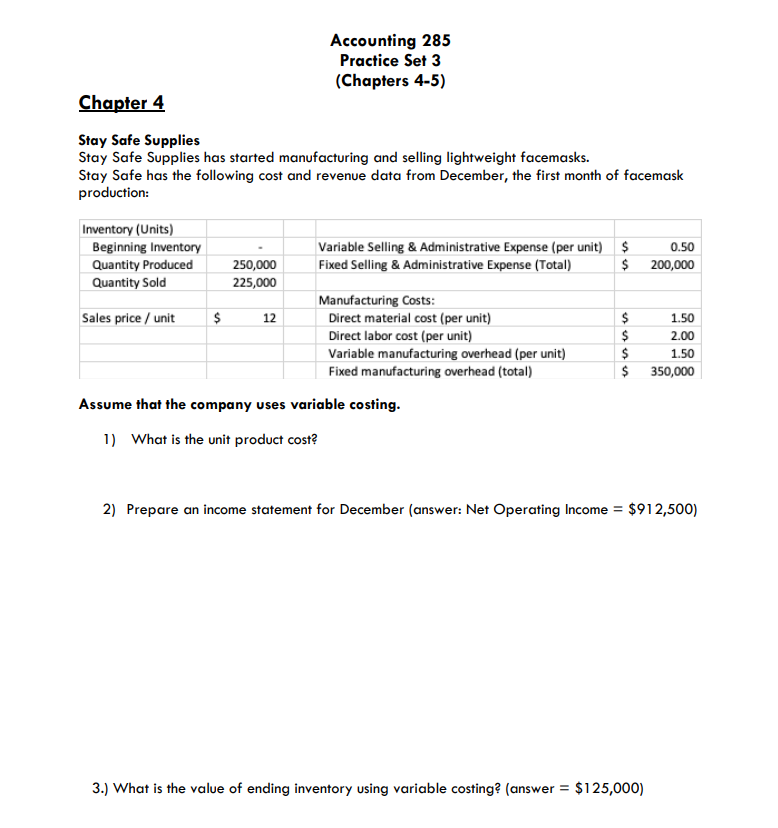 Solved Accounting 285 Practice Set 3 (Chapters 4-5) Chapter | Chegg.com