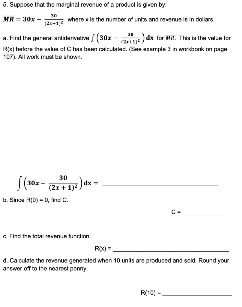 Solved 5. Suppose That The Marginal Revenue Of A Product Is | Chegg.com