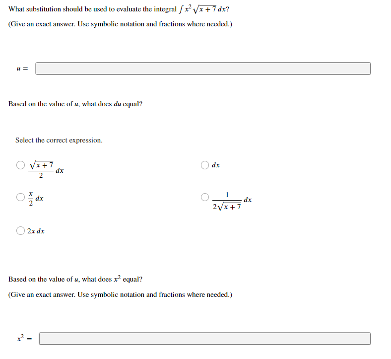 Solved What substitution should be used to evaluate the | Chegg.com
