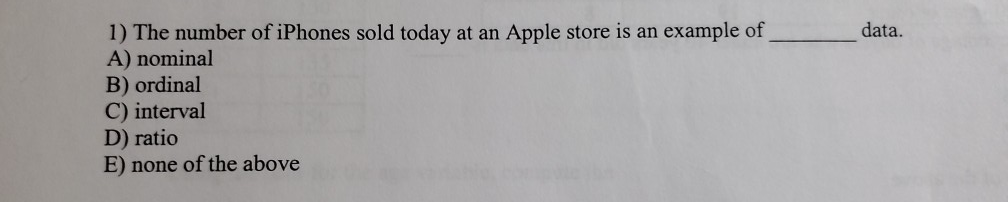 Solved data. 1) The number of iPhones sold today at an Apple | Chegg.com