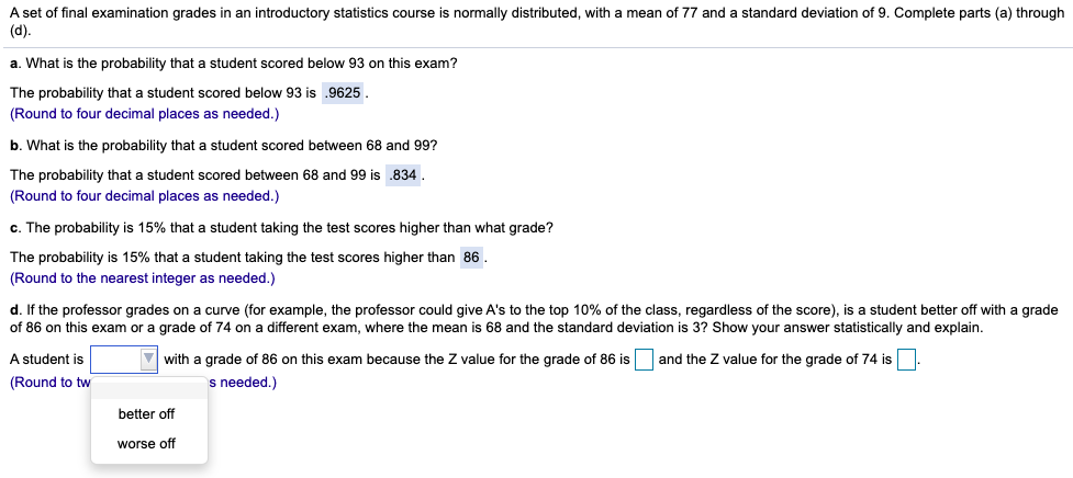 Solved A Set Of Final Examination Grades In An Introductory | Chegg.com