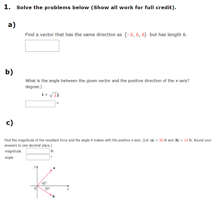 Solved 1. Solve the problems below (Show all work for full | Chegg.com