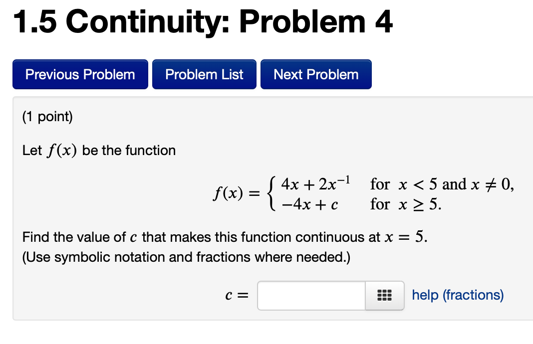 Solved 1.5 Continuity: Problem 4 Previous Problem Problem | Chegg.com