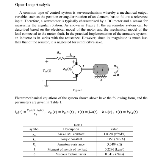 Open Loop Control Analysis Open-Loop Analysis A common type of control system is | Chegg.com
