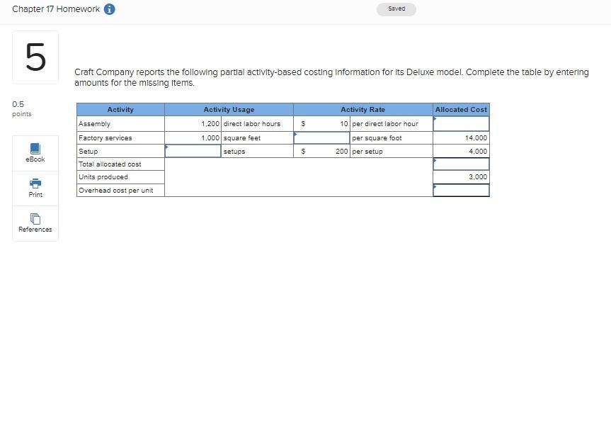 Solved Chapter 17 Homework Saved 07 Craft Company reports Chegg