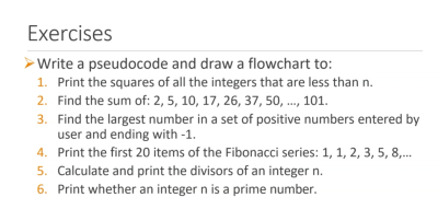 Solved Exercises → Write a pseudocode and draw a flowchart | Chegg.com
