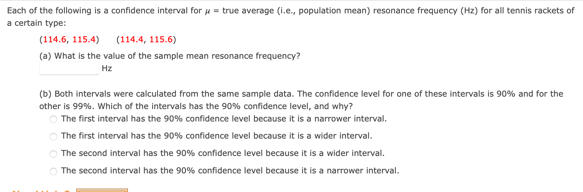 Solved Each of the following is a confidence interval for μ= | Chegg.com