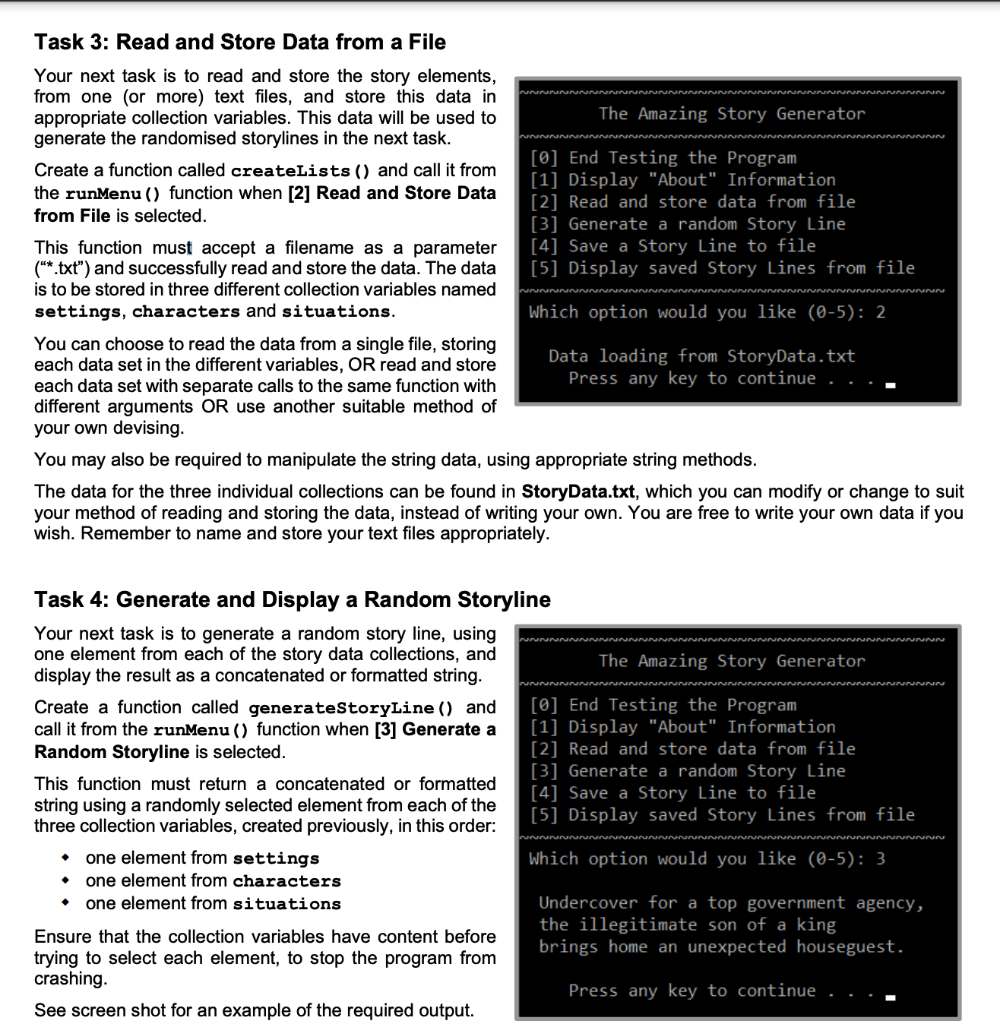 Solved Task 3: Read and Store Data from a File Your next | Chegg.com