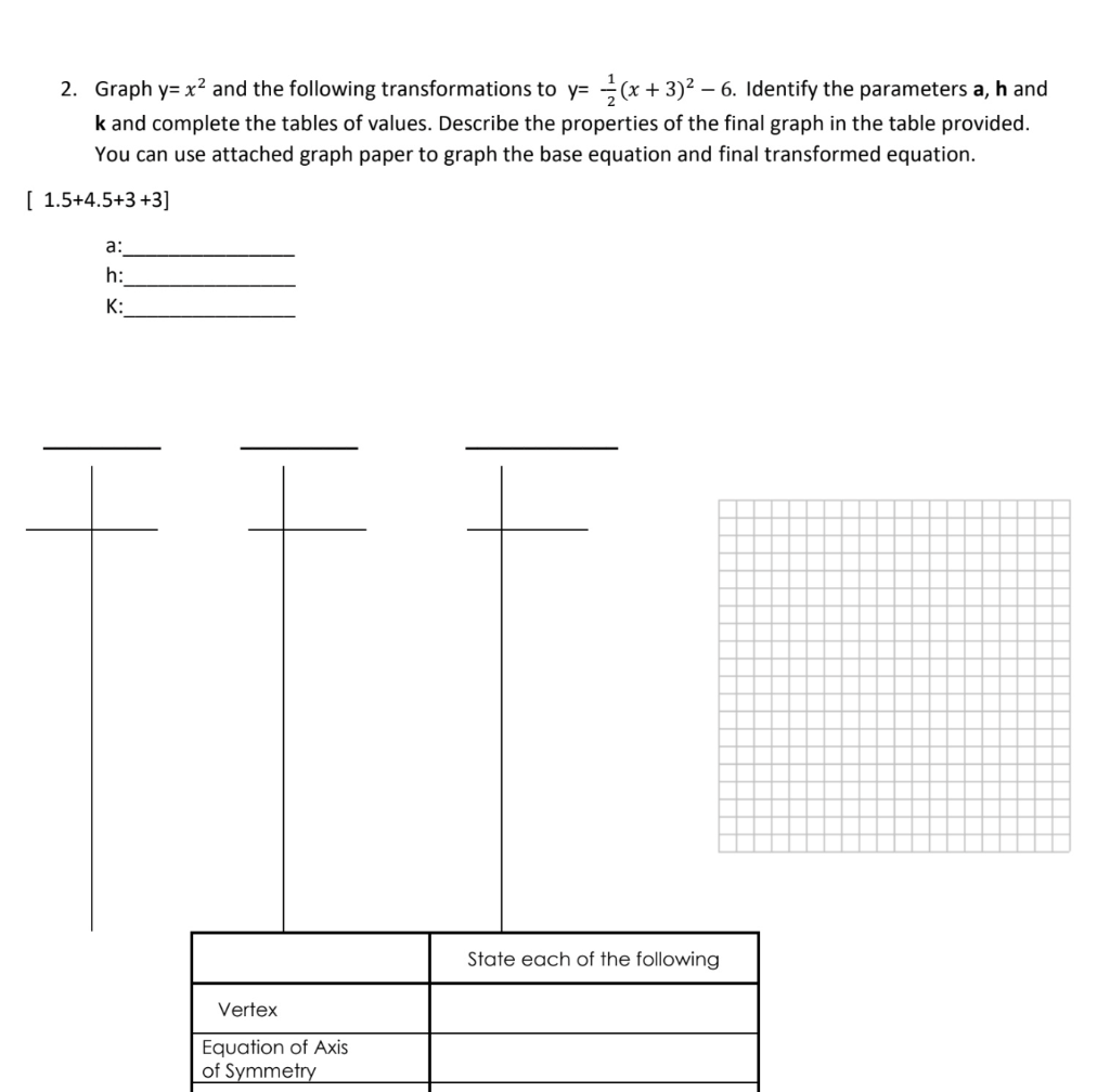 Solved 2 Graph Y X2 And The Following Transformations To Chegg Com