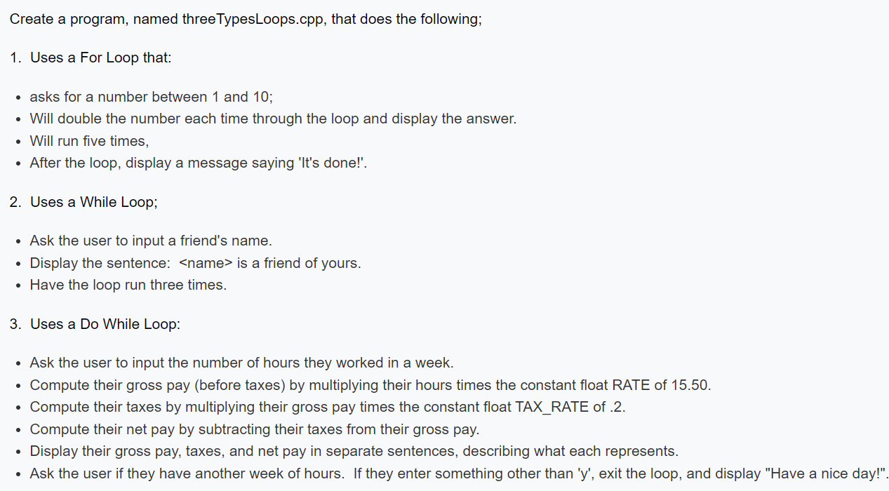 Solved 1. Uses a For Loop that: - asks for a number between | Chegg.com