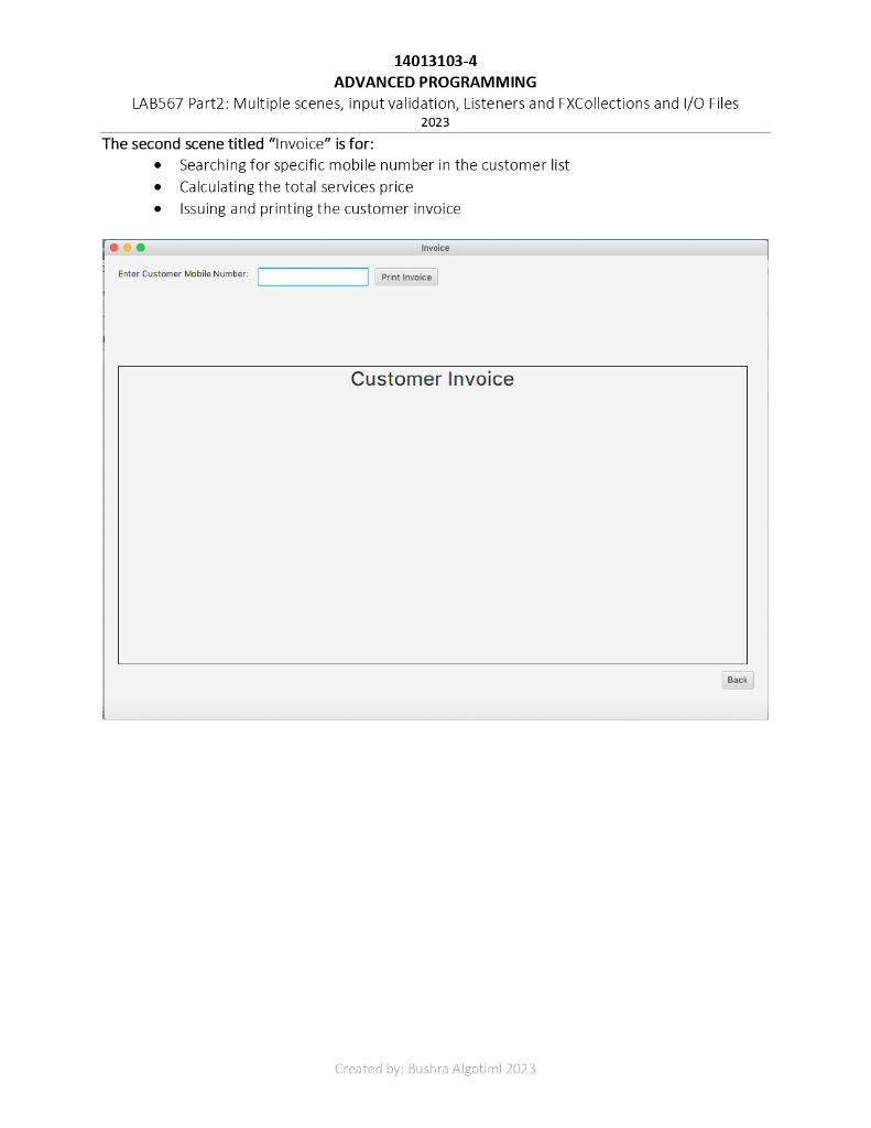 Solved 14013103-4 ADVANCED PROGRAMMING LAB567 Part2: | Chegg.com