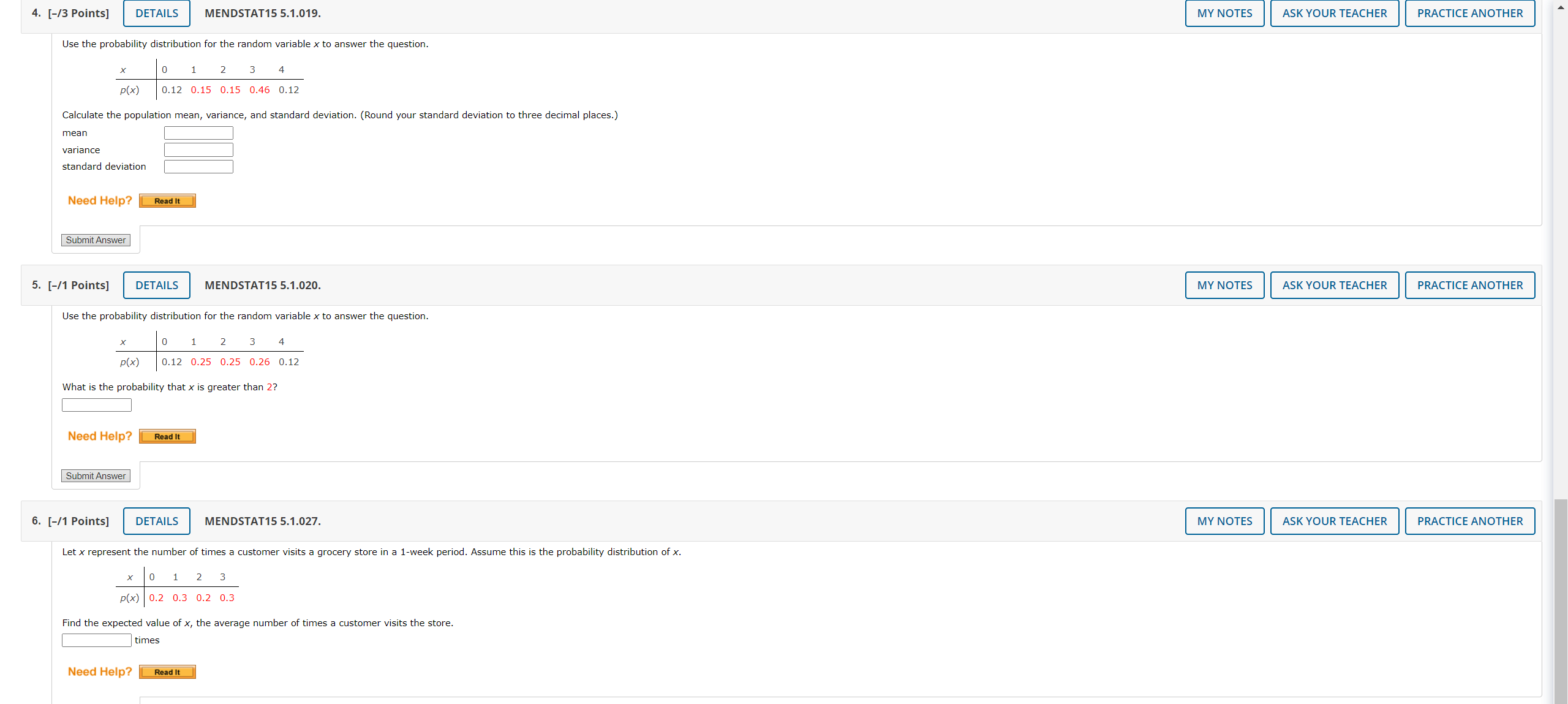 Solved Use the probability distribution for the random | Chegg.com