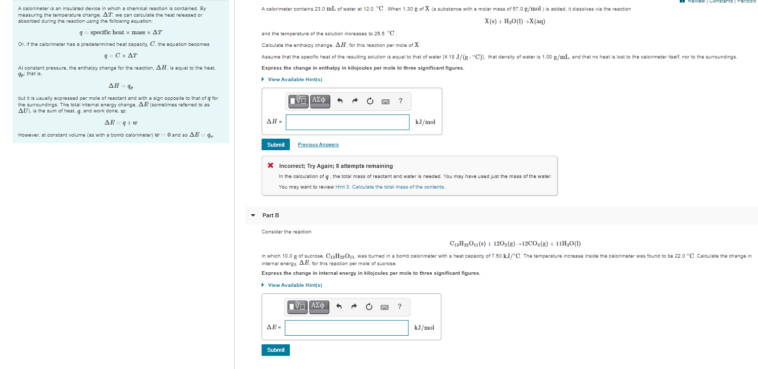 Solved Review Constants Periodic A Calorimeter Is An Insu Chegg Com