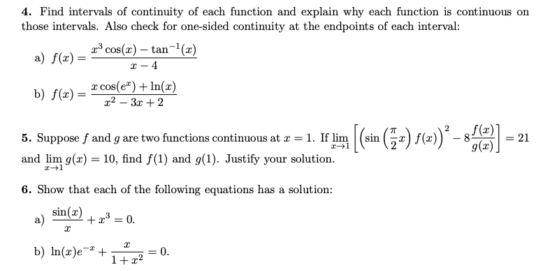 Solved 4. Find intervals of continuity of each function and | Chegg.com