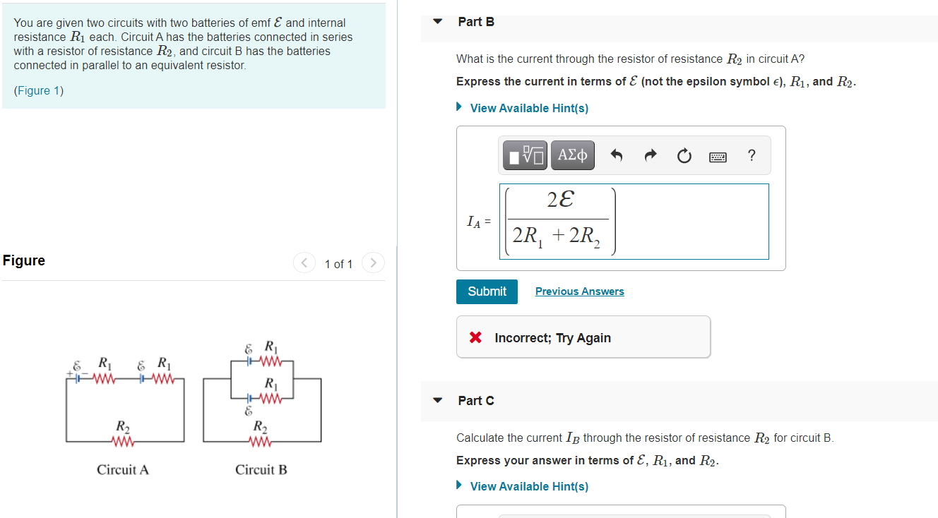 Solved Part B You Are Given Two Circuits With Two Batteries | Chegg.com