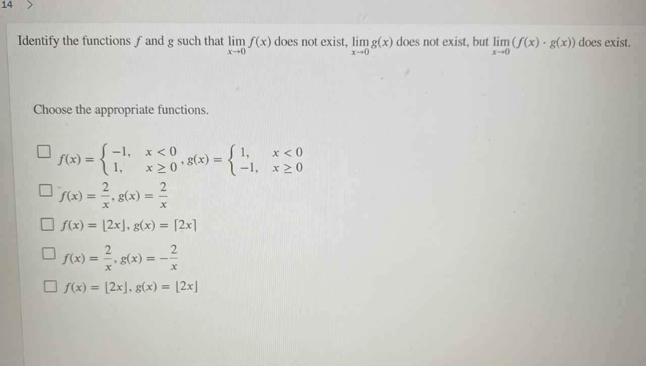 Solved identify the functions f and g such that lim f x chegg