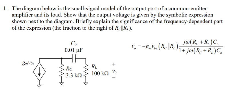 Solved 1. The diagram below is the small-signal model of the | Chegg.com