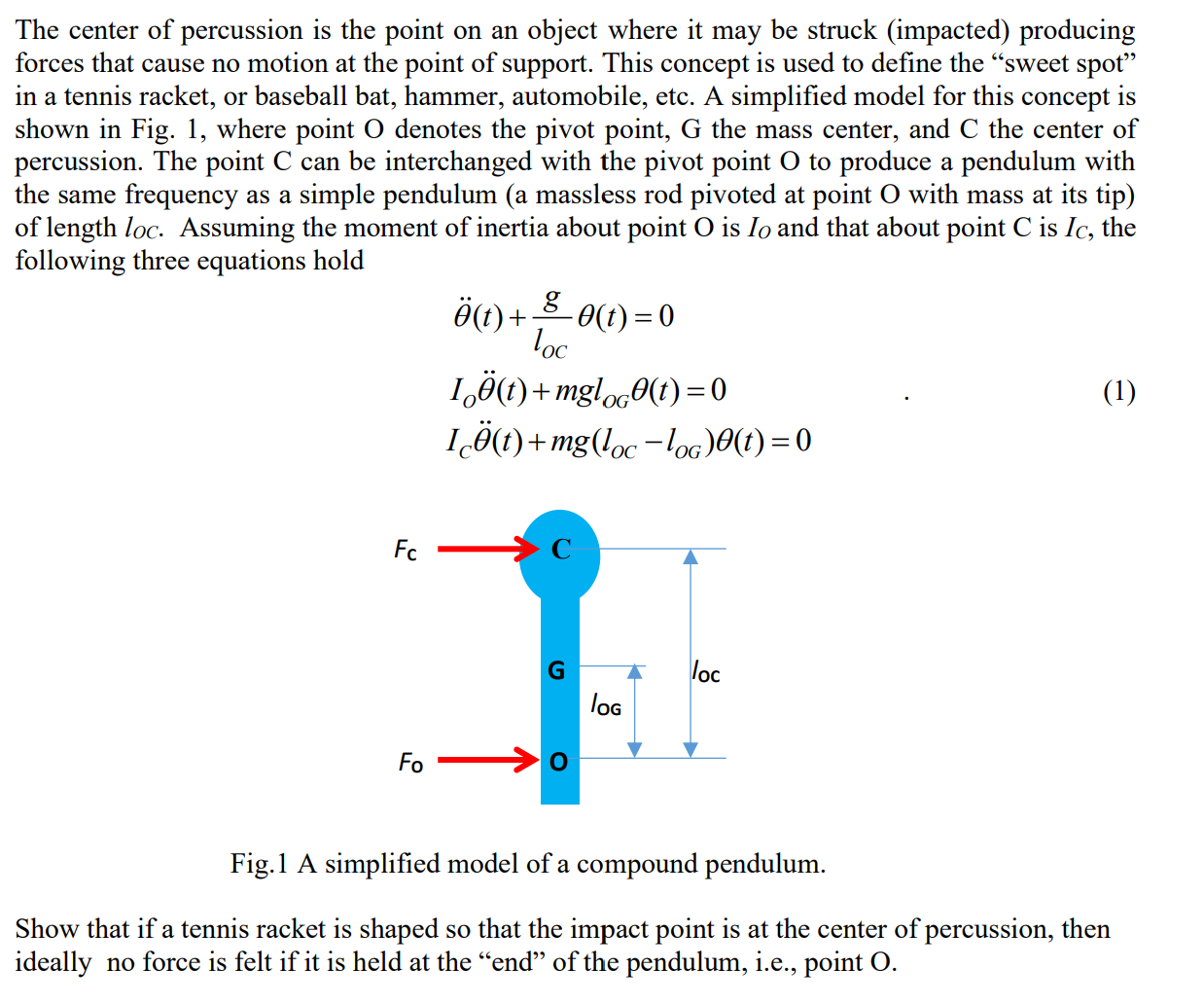 Solved The center of percussion is the point on an object