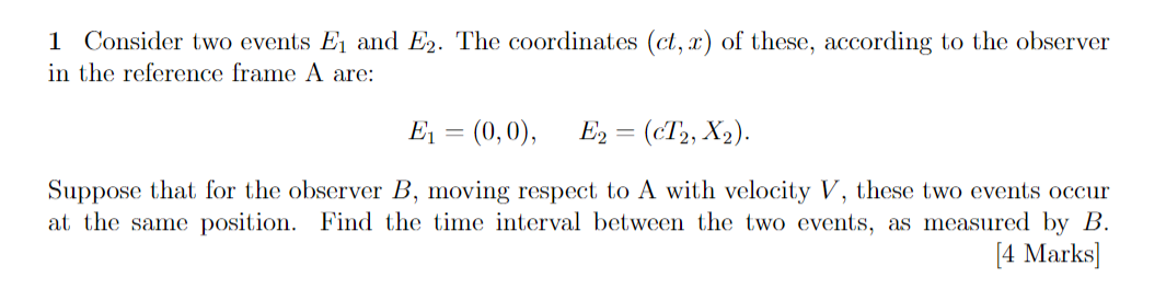 Solved 1 Consider two events E1 and E2. The coordinates | Chegg.com