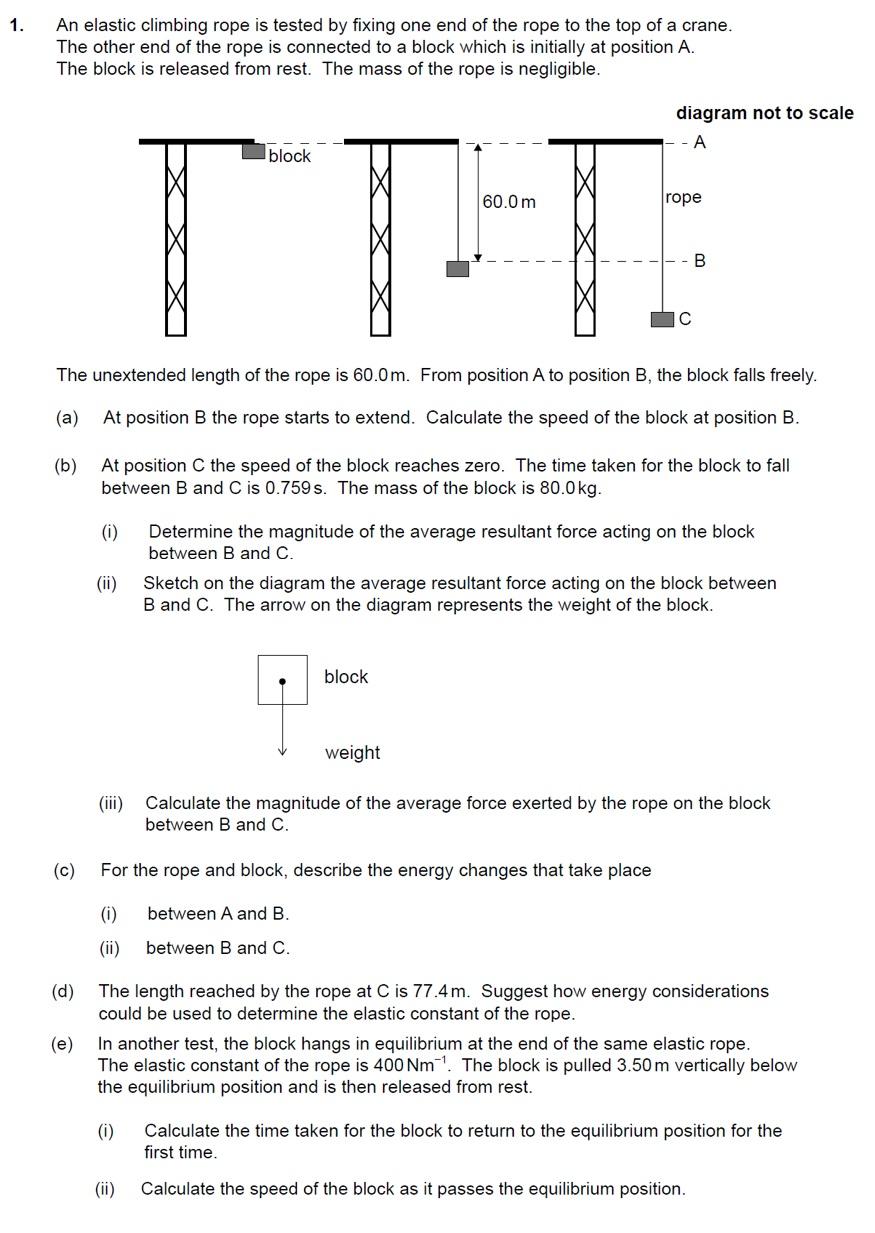 Solved 1. An elastic climbing rope is tested by fixing one
