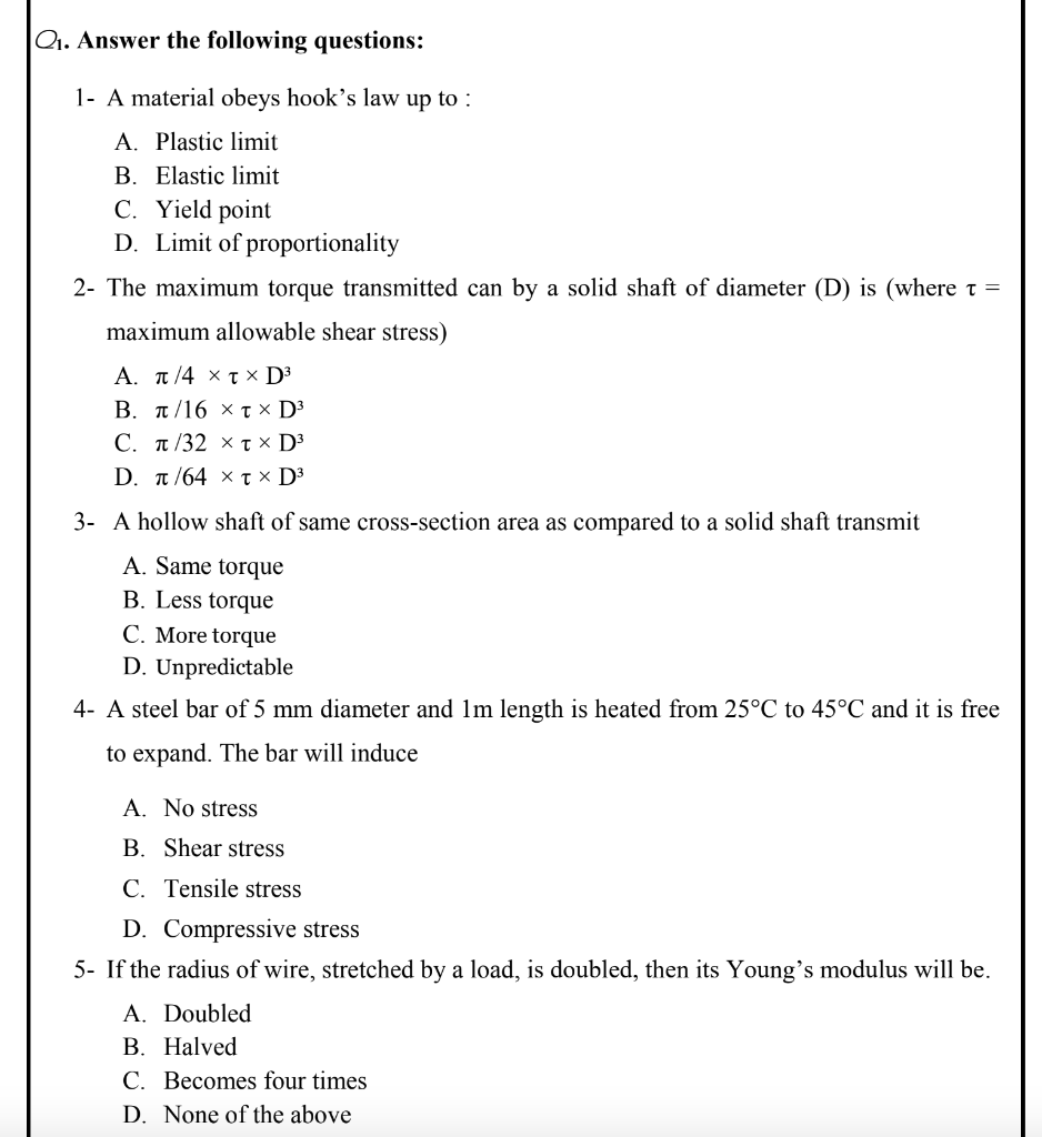 Solved Q1. Answer the following questions: 1- A material | Chegg.com