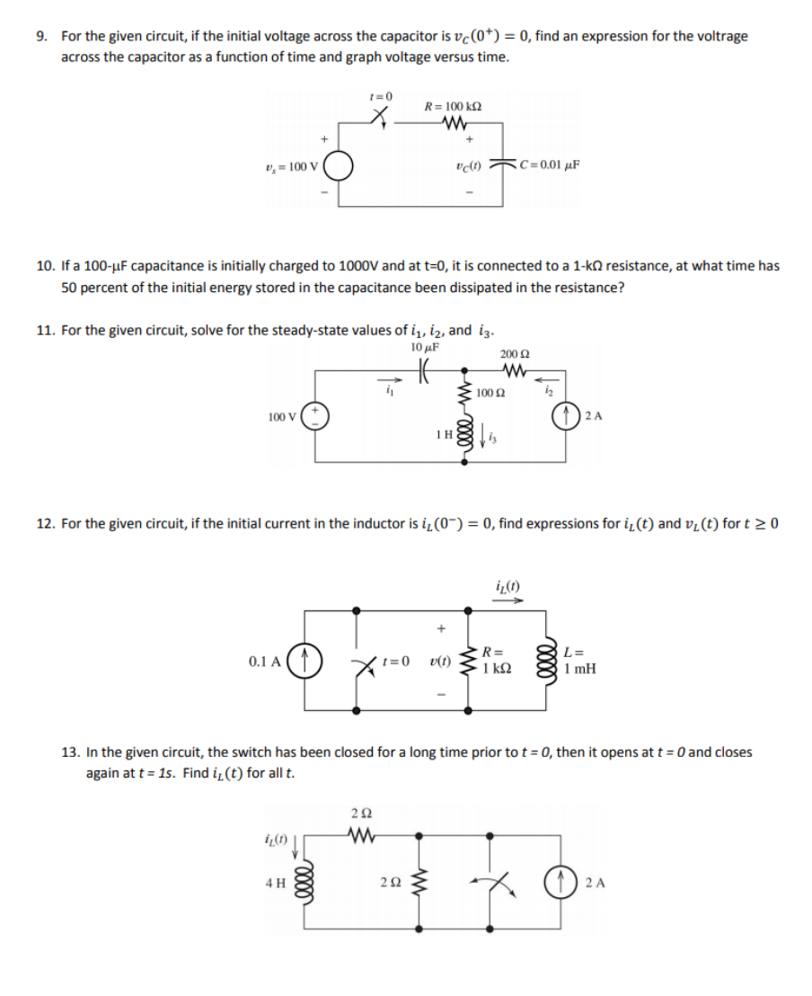 Solved 9. For the given circuit, if the initial voltage | Chegg.com