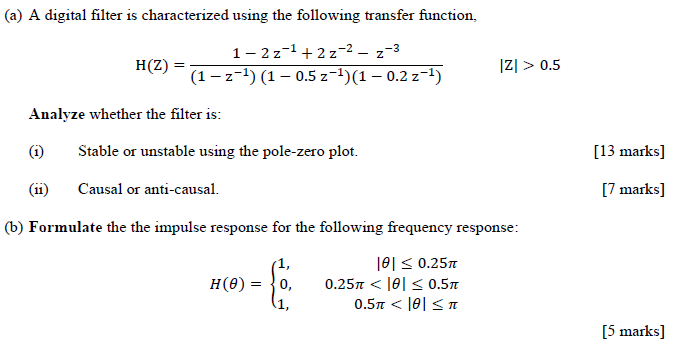 Solved (a) A digital filter is characterized using the | Chegg.com