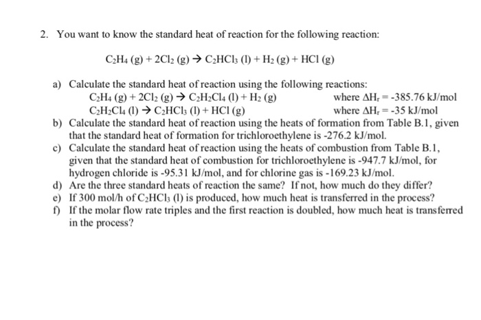 Solved 2. You want to know the standard heat of reaction for