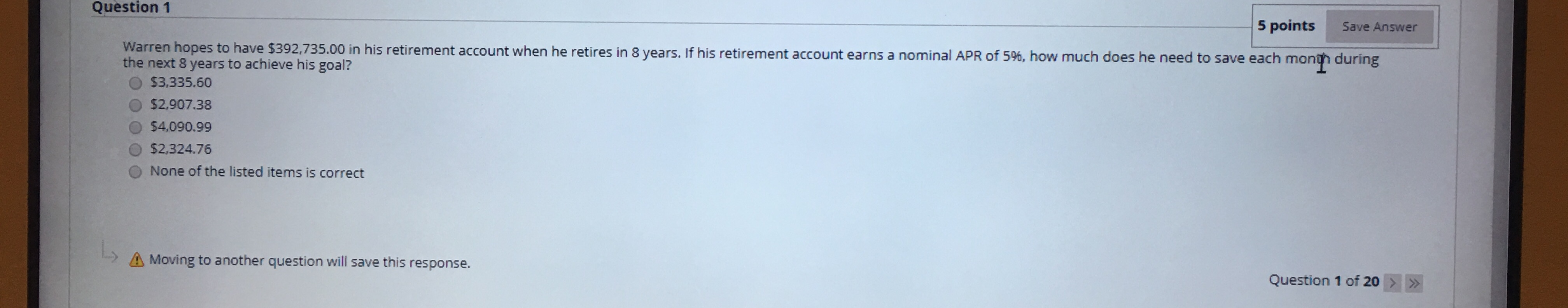 Solved Question 1 5 points Save Answer Warren hopes to have | Chegg.com